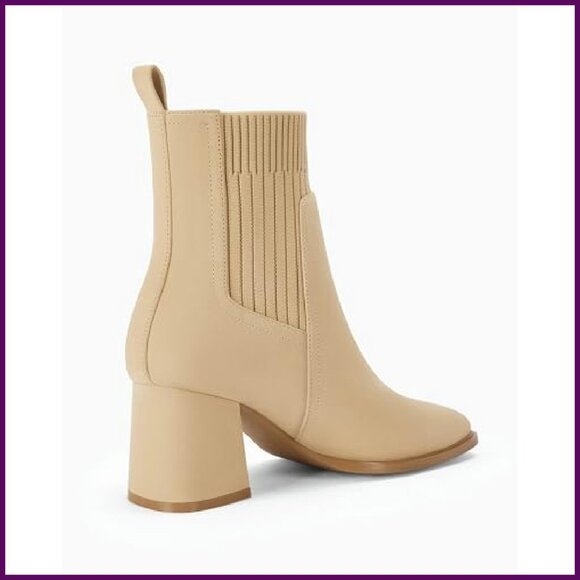 Women's Chunky Heel Slip On Ankle Boots Square Toe Faux Suede - Picture 4 of 6